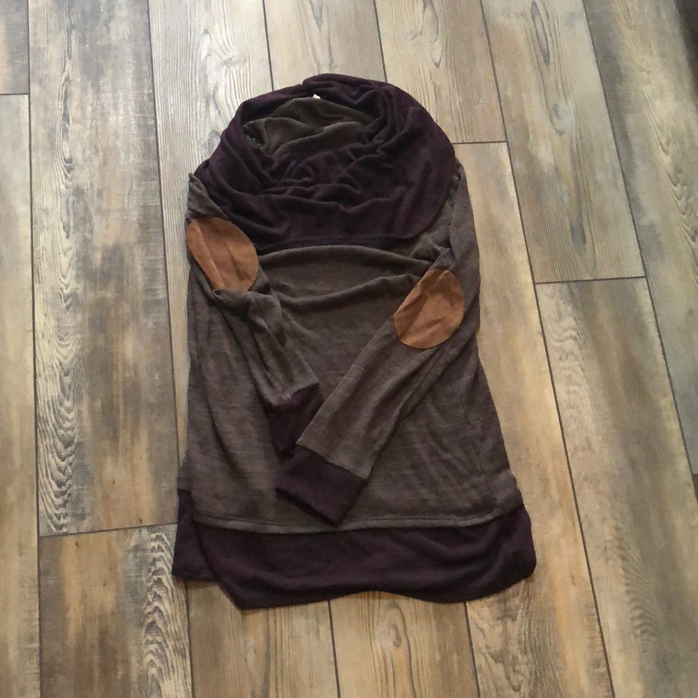 Cowl neck elbow patch top